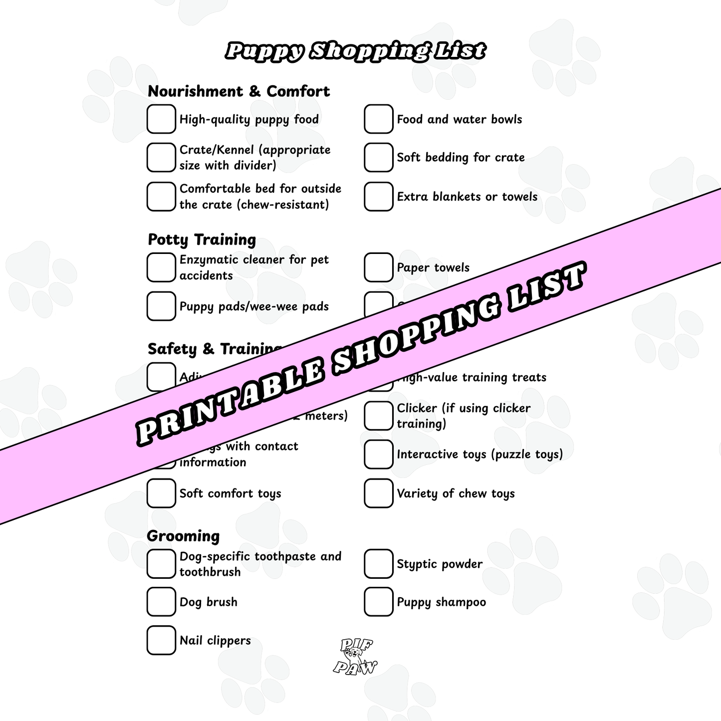 Puppy Shopping List